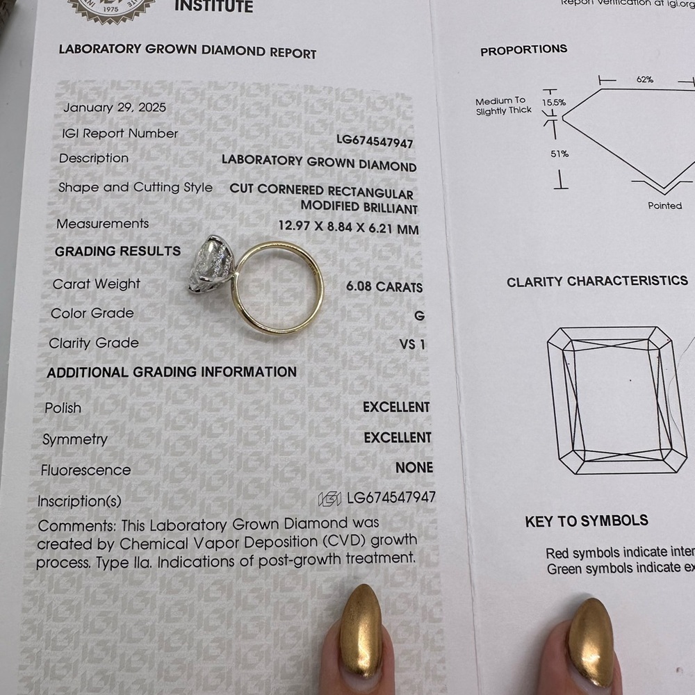 6.08 carat g vs1 radiant cut Diamond Engagement ring solitaire - Picture 3 of 11